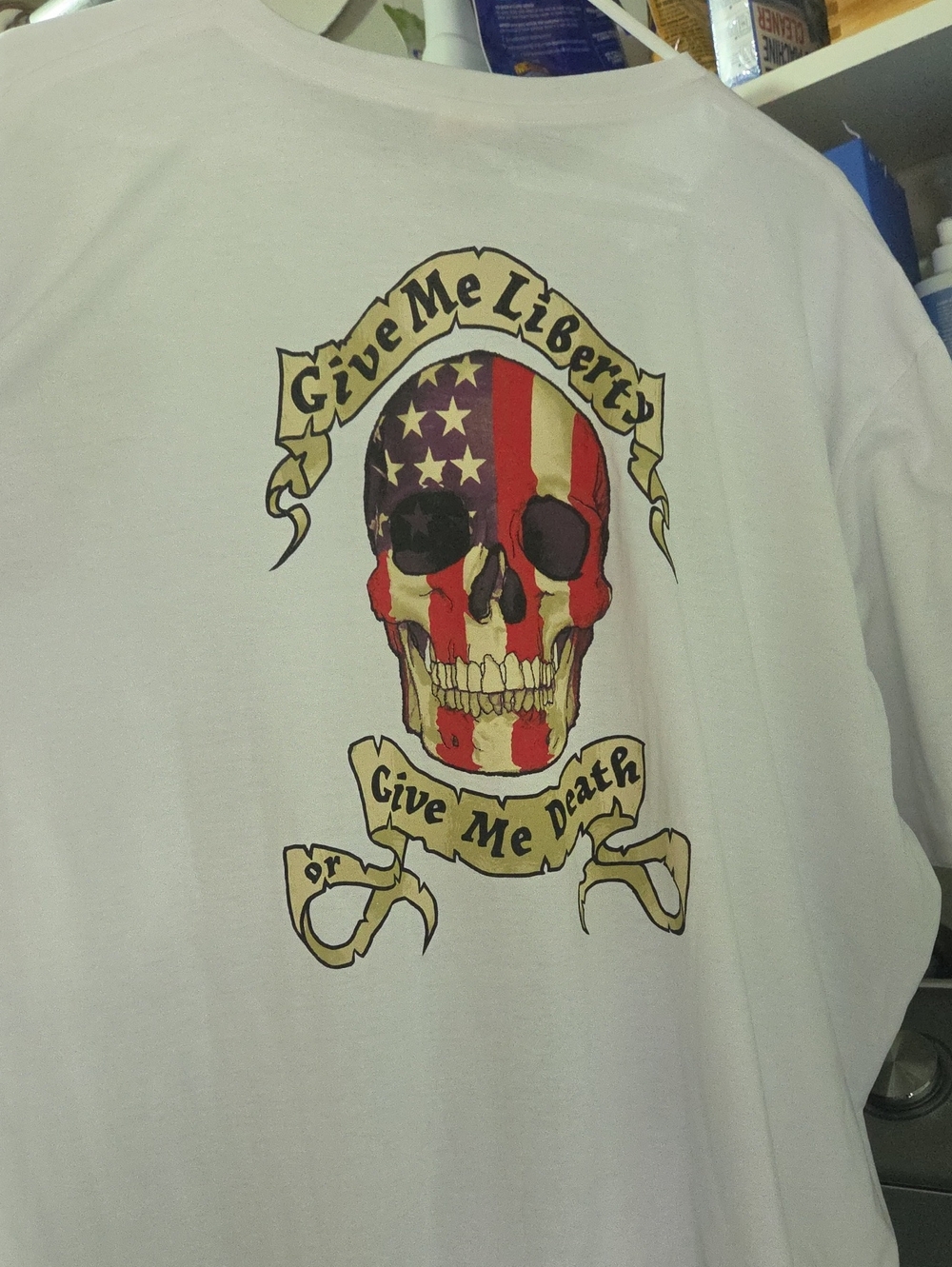 White Graphic Skull Flag T-Shirt - Give Me Liberty Print 3x NWT